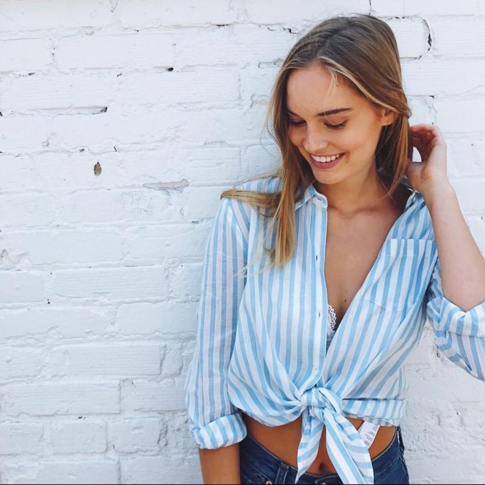 striped blue button up